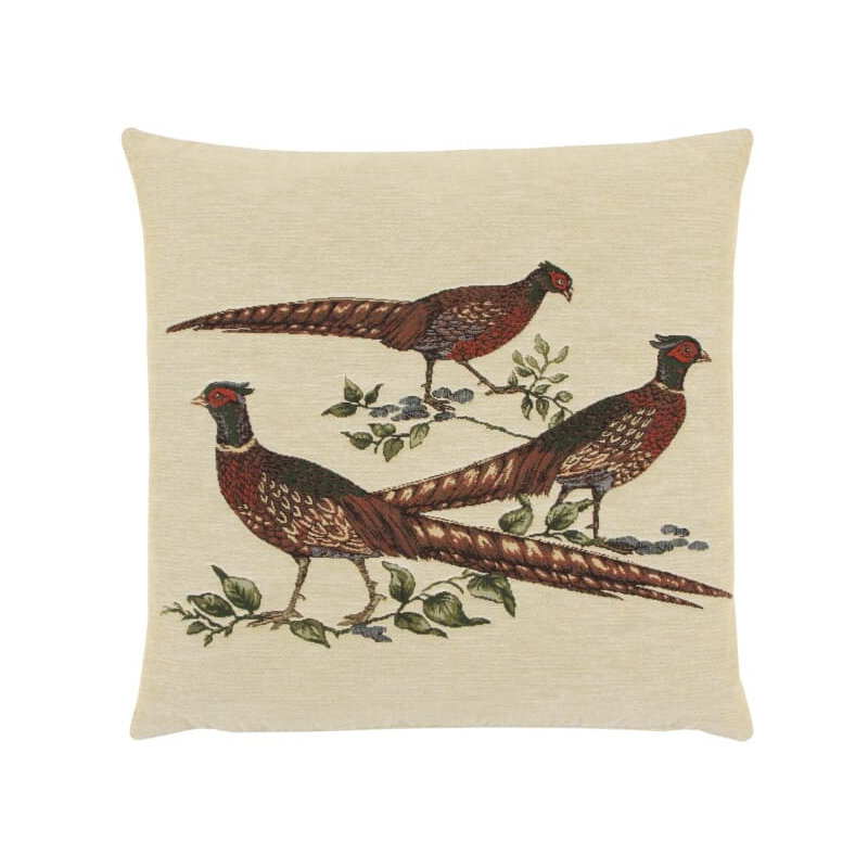 Three Pheasants Tapestry Cushion with Feather Filler 