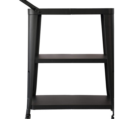 3 - Tiered, Black Industrial Dining Cart, Swivel Wheels, Handle, All Metal, Party, Room Industrial, Black, Metal Frame, Kitchen,