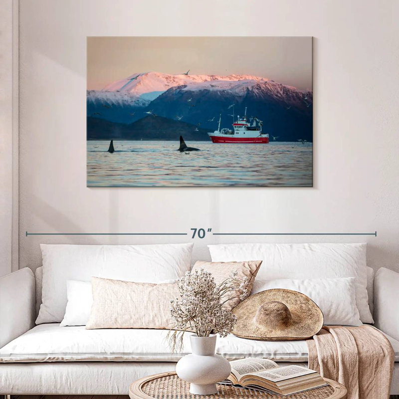 Mehar Fjord Boat And Killer Whales, 30" H x 45" W