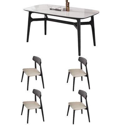 Smooth rock plate dining table and chair set