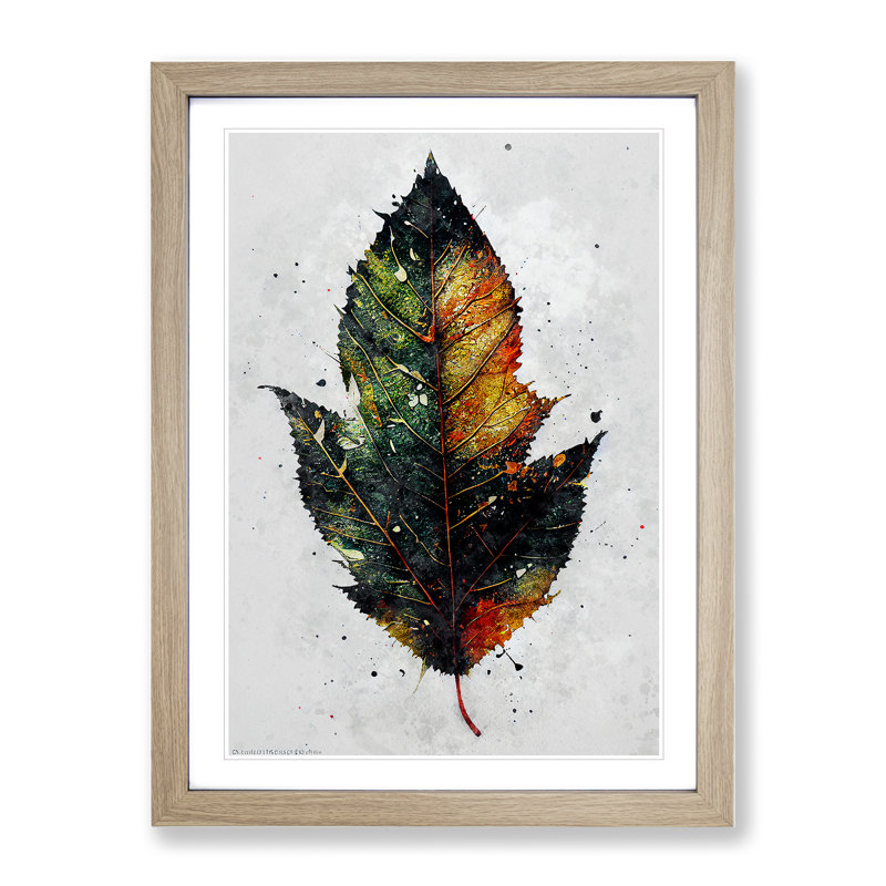 Paint Splashed Leaf - Framed Print, 34cm H x 25cm W x 2cm D, Oak