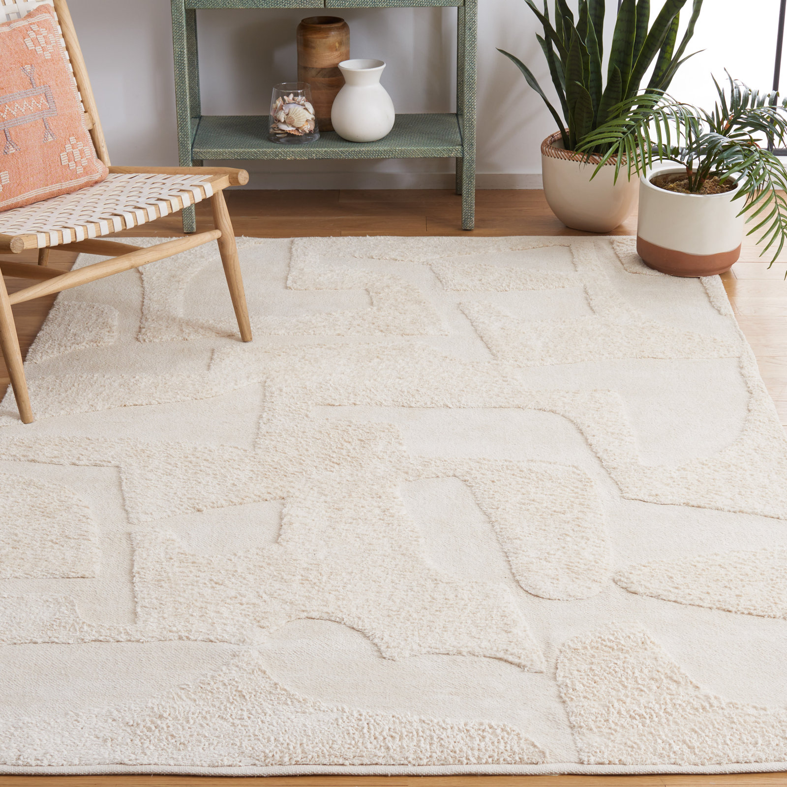 Sarya Ivory Hand-Woven Abstract Rug, Rectangle 10' x 14'