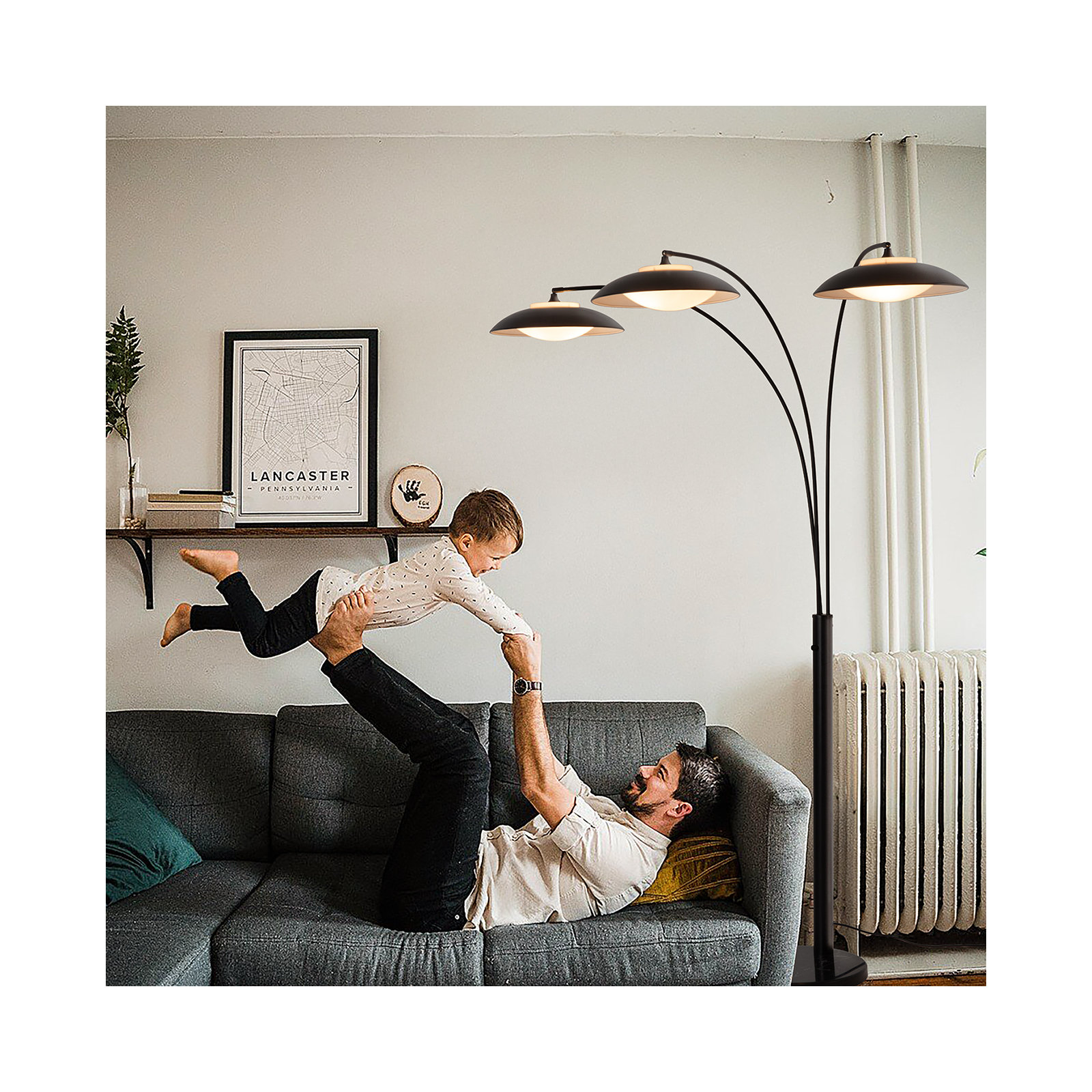 Saucer 3 Light Arc Floor Lamp - Matte Black