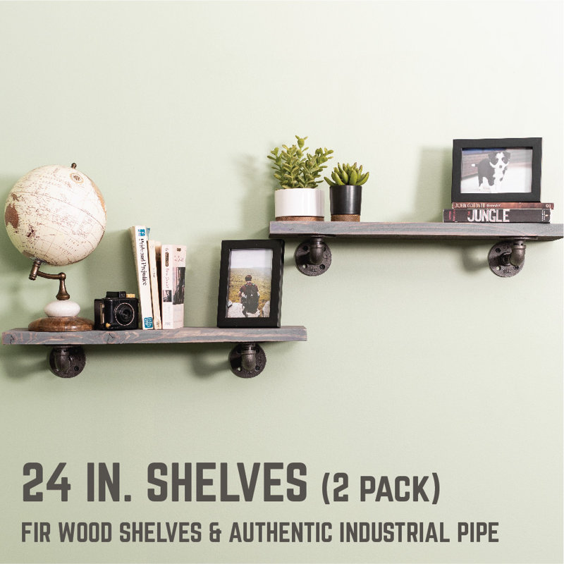 Ternes 2 Piece Pine Floating Shelf, Riverstone Gray
