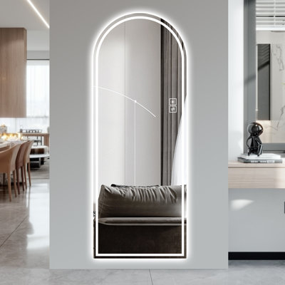 Arched LED Full-Length Vanity Mirror with Front Lighting, 3-Color Dimming and Touch Control