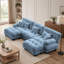 Canapé d'angle modulaire de luxe - Canapé nuage surdimensionné en forme de U pour salon, assise profonde avec 2 poufs, bleu chenille-282021434