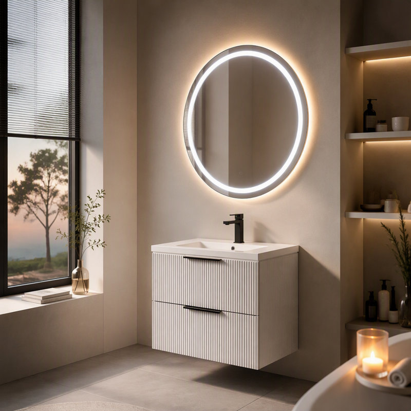 Meuble-lavabo de salle de bain 30 po avec lavabo en céramique - Meuble-lavabo flottant mural gris avec tiroirs, moderne