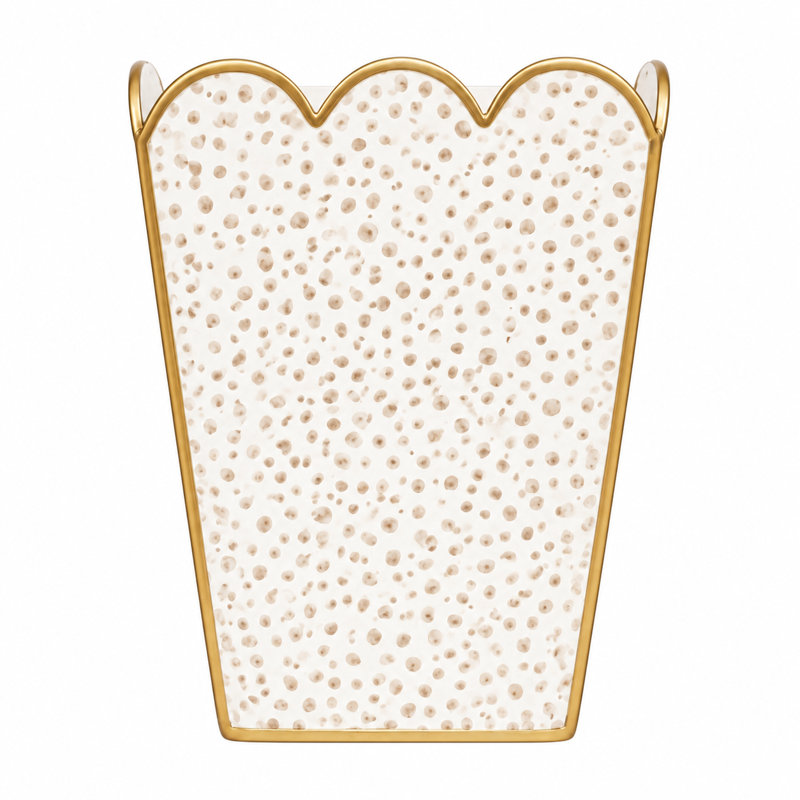 Tan Dot Square Scalloped Wastepaper Basket