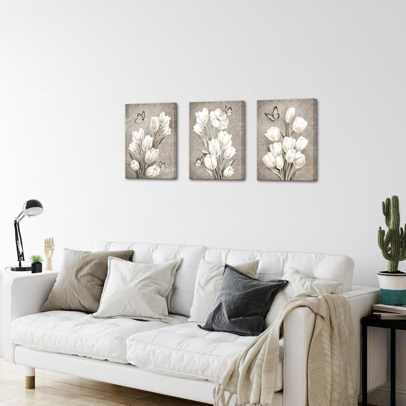 Wall Taupe Canvas Wall Art Flower Painting Picture Prints