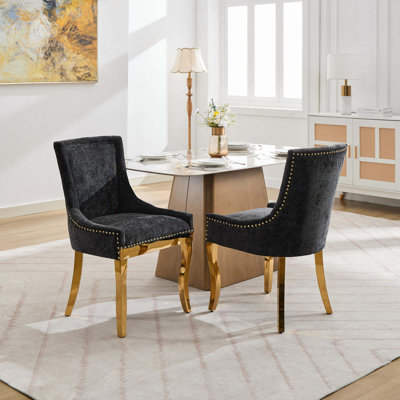 Chenille Dining Chairs Modern Style With Curved Legs Rivet Trim Upholstered Comfort For DiningLoungeSet Of 2