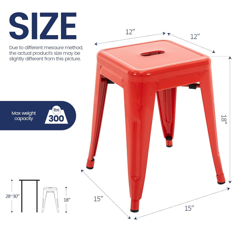 Tabourets de comptoir en métal 18 pouces, tabourets de classe empilables, chaises de salle à manger en métal sans dossier pour l'intérieur et l'extérieur, tabourets de bar de cuisine (ensemble de 2)