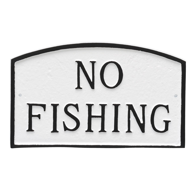 Plaque de jardin sans déclaration de pêche, Blanc / Noir, H 10 po x l 15 po x P 0,25 po