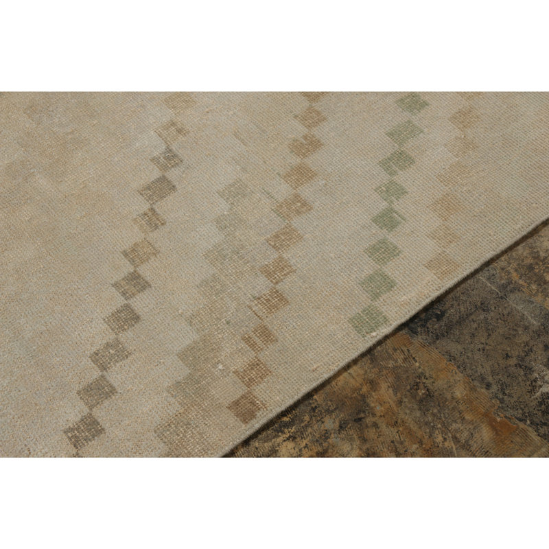 Wool Striped Area Rug in Beige