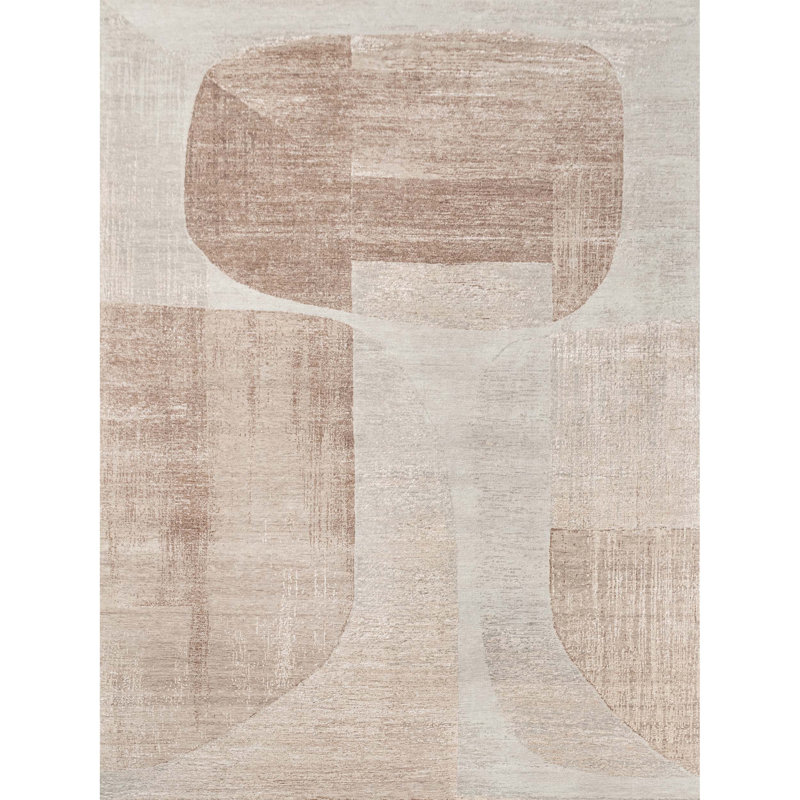 Hand Knotted Abstract Area Rug in Ivory/Blush, Rectangle 10' x 14'