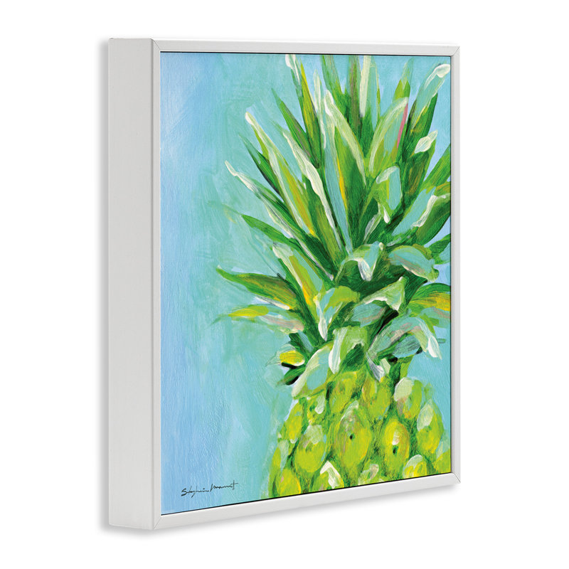 «Tropical Blue Pineapple Fruit» par Stephanie Workman Marrott - peinture à cadre flottant sur bois