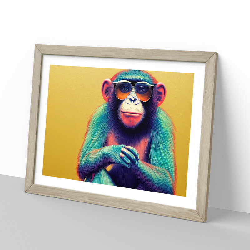 Cool Monkey - Framed Print, 46cm H x 64cm W x 2cm D, Oak