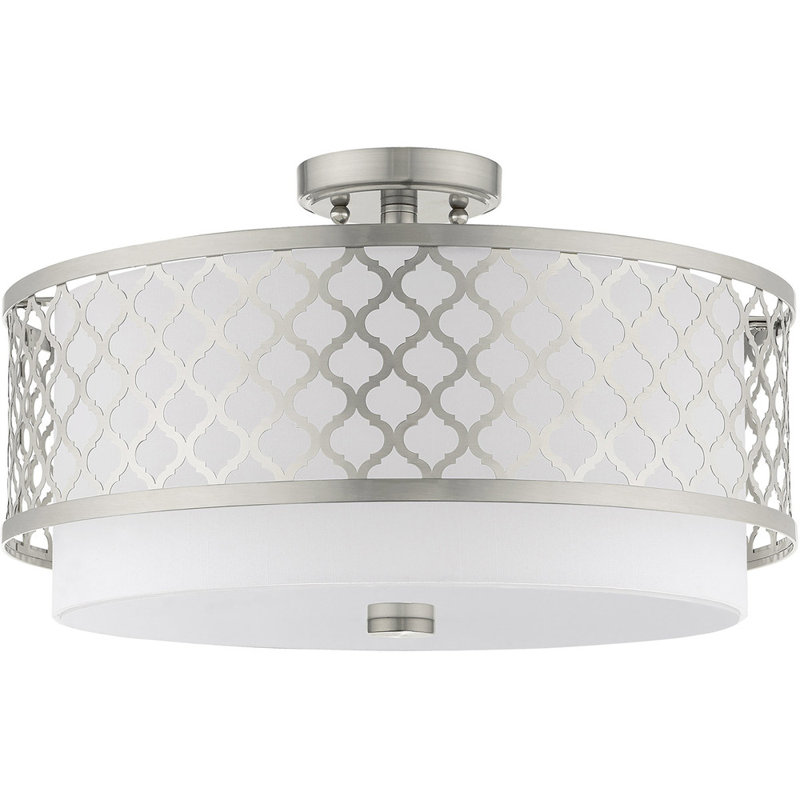 Plafonnier semi-encastré en tissu Pilirani, Nickel brossé
