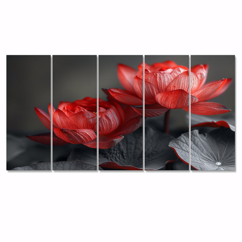 Rosso - ensemble d'art sur toile de lotus, H 28 po x l 60 po