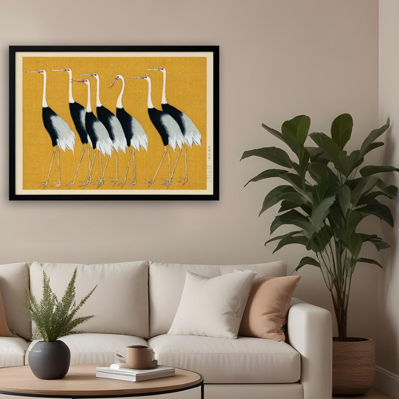 Classic Elegance Japanese Crown Crane Framed Print Wall Art, 24" H x 30" W