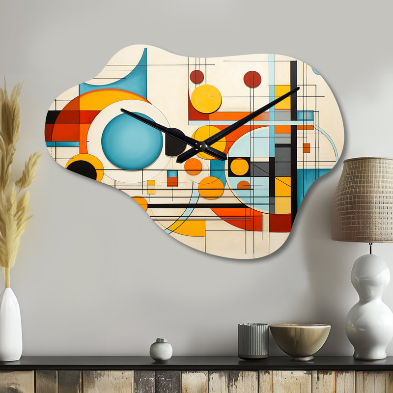 Imprimé d'horloge murale orange Mid-Century graphique géométrique - horloge asymétrique moderne en métal, Grand