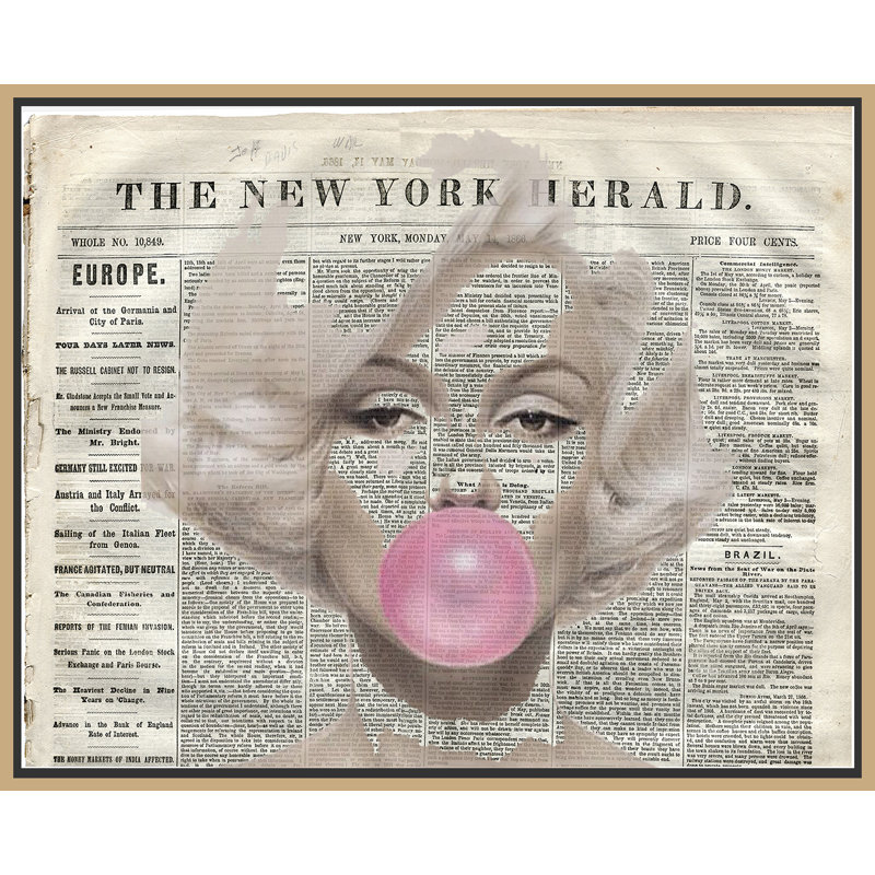 Marilyn - cadre flottant, impression sur toile, Cadre doré, H 32 po x l 42 po x P 2 po