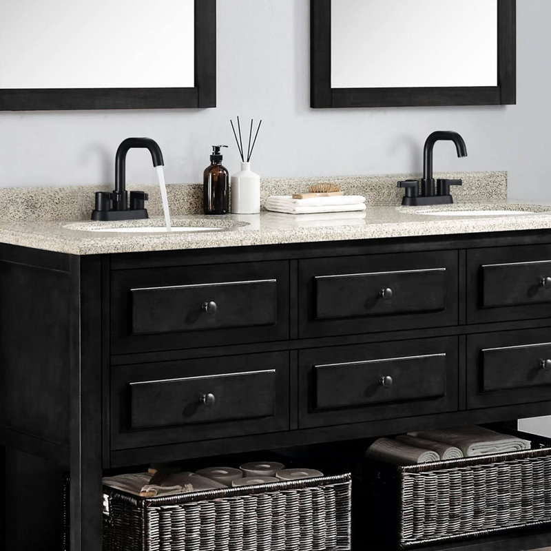 Matte Black Bathroom Faucet 2 Handle, 4 Inch , 3 Hole With Pop Up Drain And Water Supply, 360 Turning Outlet Swiveling
