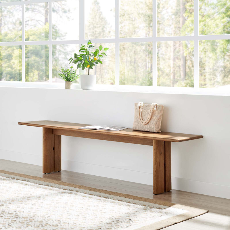 Banc en bois Amistad par Modway, H 18,5 po x l 72 po x P 15 po, Noyer