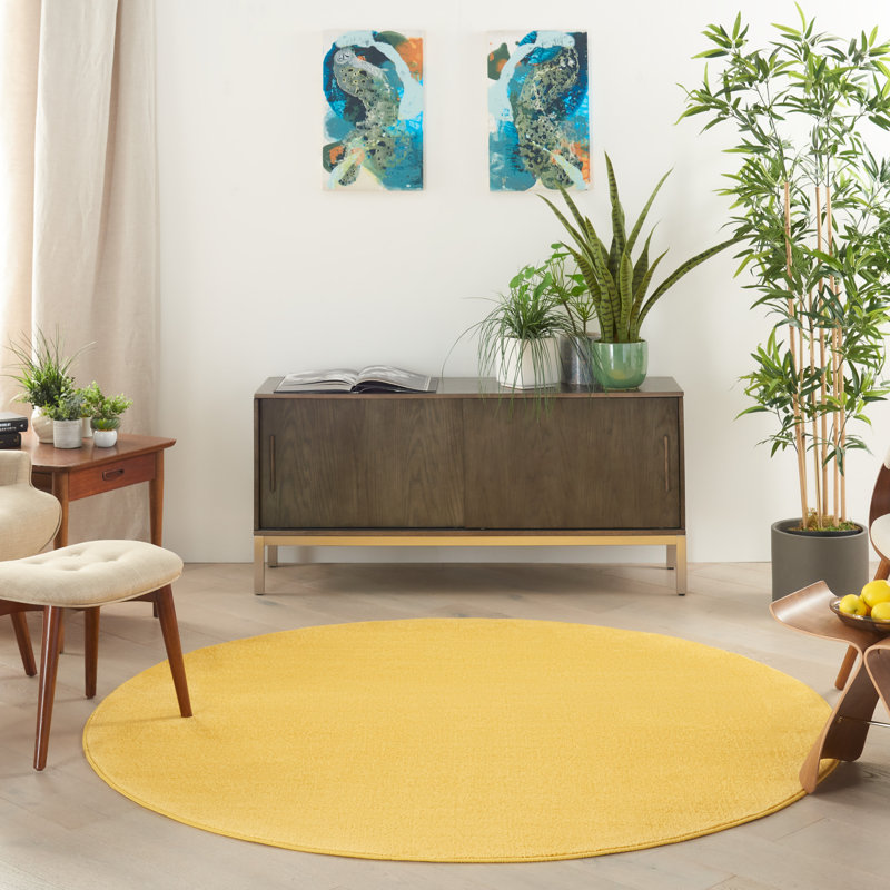 Tapis intérieur / extérieur jaune Nourison Essentials, Rond 6 pi