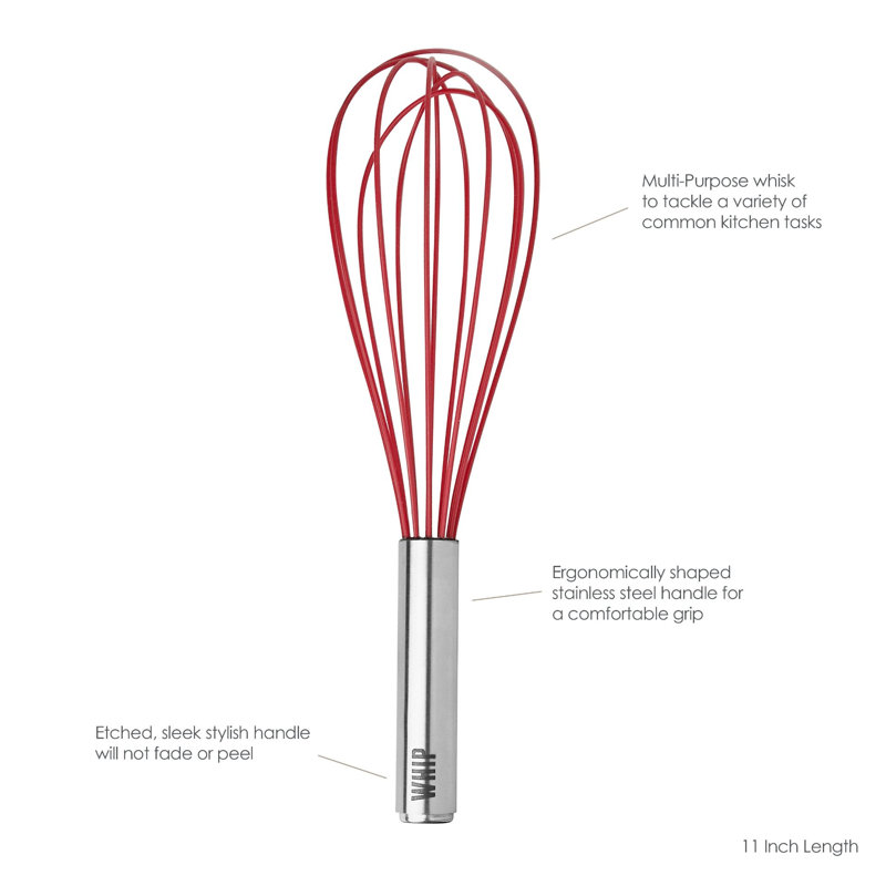 Tovolo 11" Silicone Whip Whisk, Stainless Steel/Cayenne