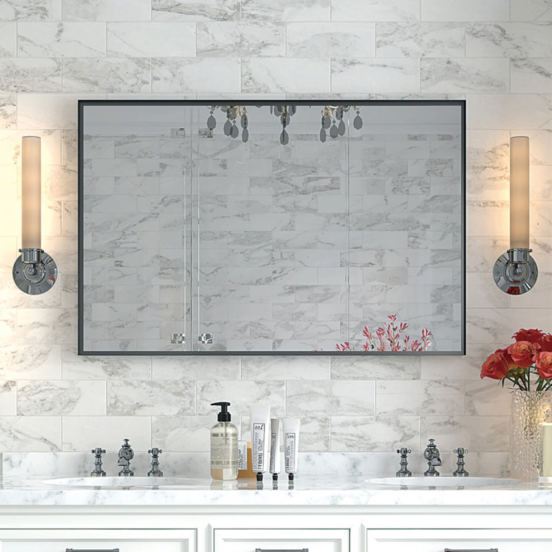 Stene Metal Wall Mirror, Black, 30" x 36"