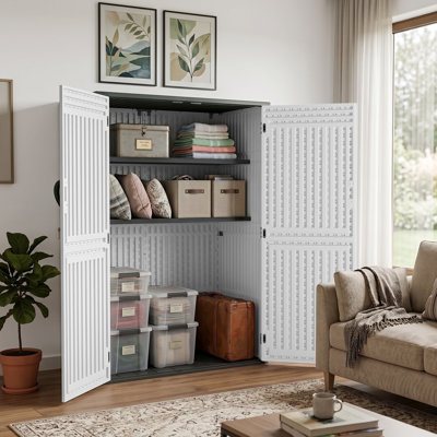 Altibloom 68.1 in resin horizontal storage shed, 53.5 in wide, with 2 shelves