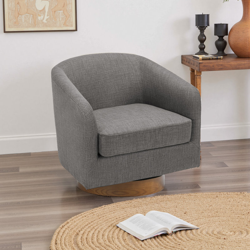 72Cm Wide Swivel Barrel Chair, Grey Linen Blend
