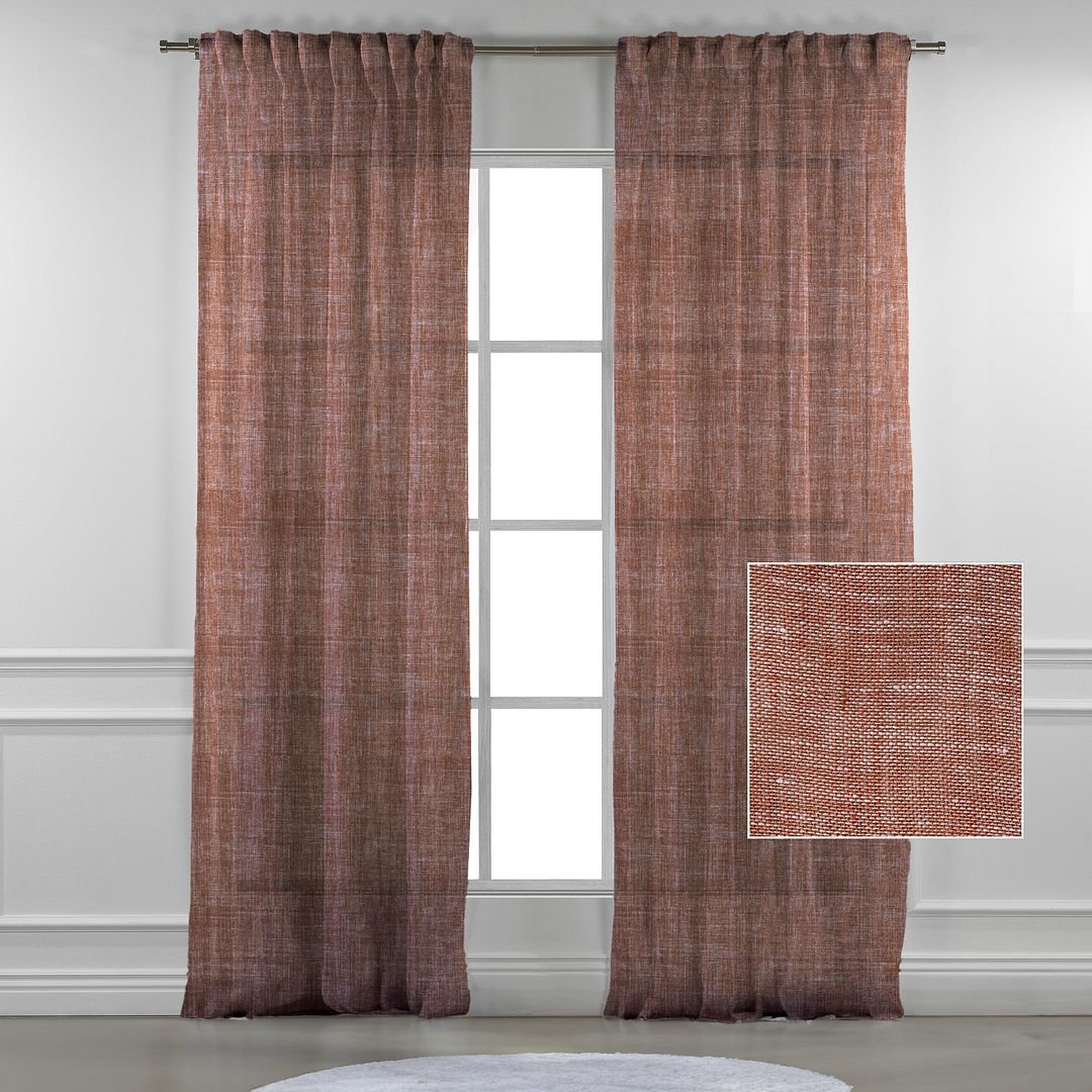 Linen Sheer Single Curtain Panel, Brick, 100" W x 192" L