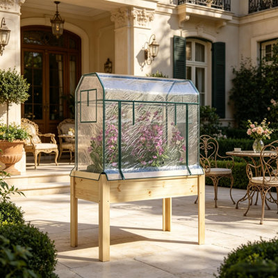 Boîte à fleurs surélevée avec couvre-serre en plastique, lit d'extérieur pour légumes