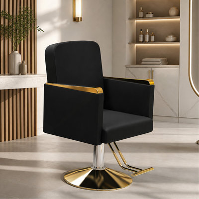 Hydraulic Salon Chair 360° Swivel - Professional Barber Stylist Chair with Pump, Non-Tilting Hairdressing Chair for Salon Tattoo Spa, Black Gold Stylist Equipment (Single Pack)