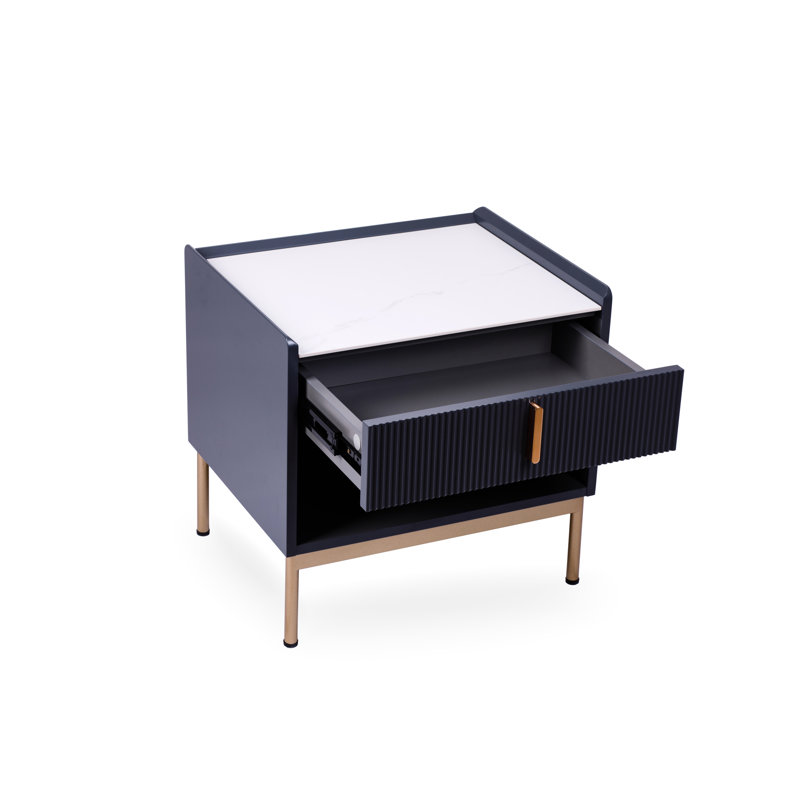 Modern Living Area End Table With White/Grey Stone Surface And Frame - Functional Stylish Option Luxury Decoration Design