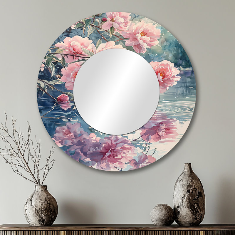 Pe pivoines par The Farm Pond I - art mural miroir floral - imprimé sur métal, 29 po x 29 po