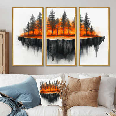 Forêt d'automne sur bois, diapositive Harmony II - art mural sur toile forêt - 3 panneaux