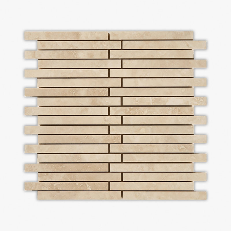 Ivory Honed 5/8x6 Offset Travertine Mosaic, Beige