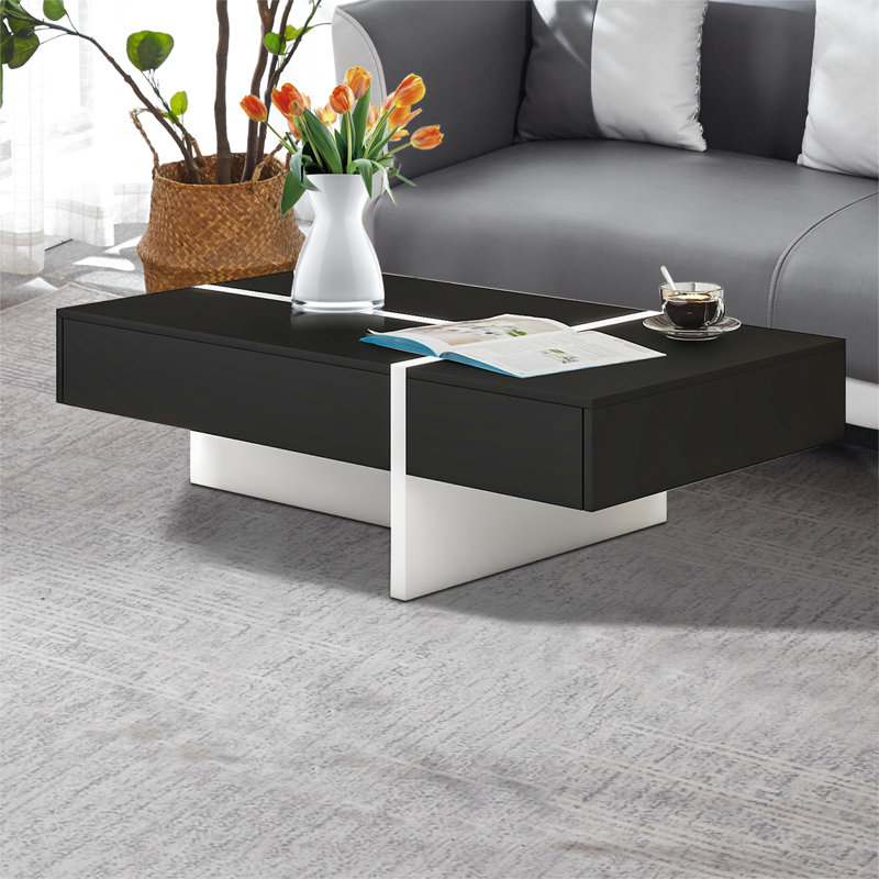 Table basse moderne en bois ultrabrillant, Noir / blanc