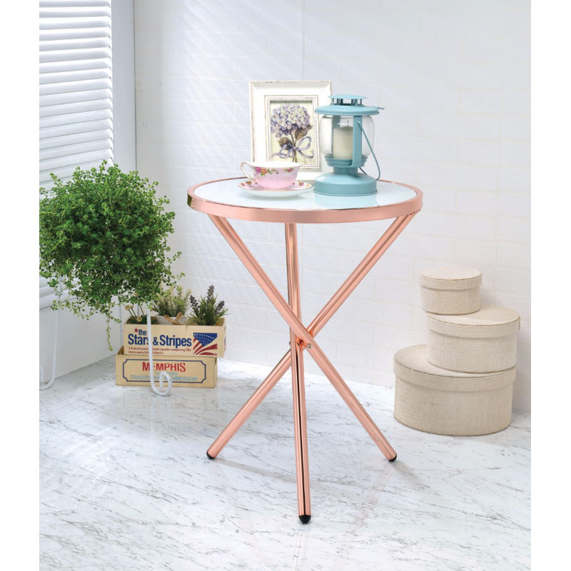 Compton Martin Glass Top End Table, Copper, Frosted Glass