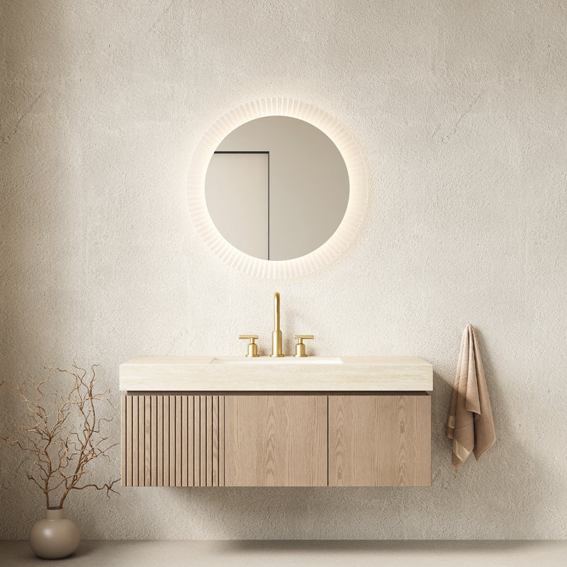 Meuble-lavabo suspendu de 122 cm avec tiroir, portes, comptoir, lavabo en céramique et robinetterie - Conception en contreplaqué