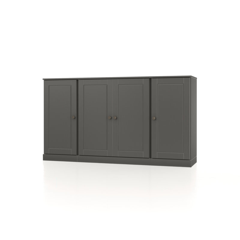 Buffet 100% bois massif 65 "avec portes solides, 2 tiroirs et tablettes réglables, Gris