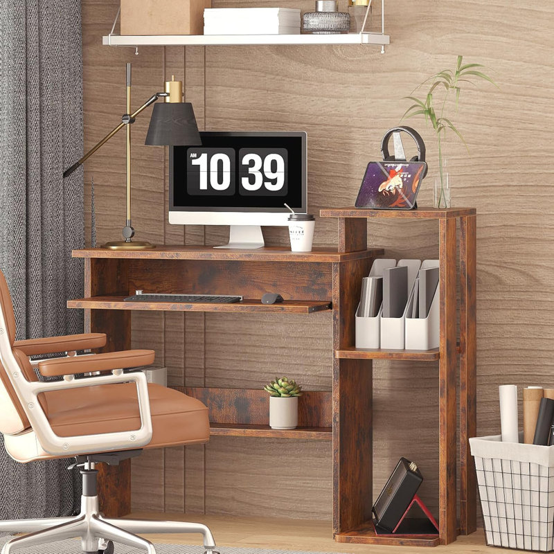 Small Computer Desk,Small Home Laptop Notebook Computer Desk,Retro, Brown