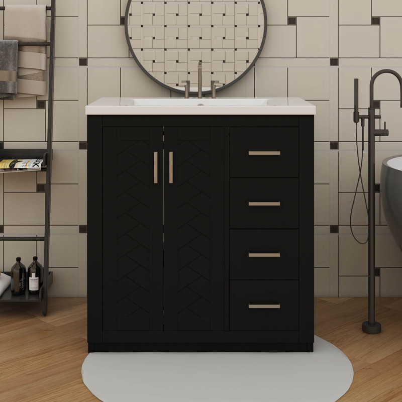 Ensemble de meuble-lavabo autonome 36 po avec lavabo en céramique 36 po et 3 tiroirs, Noir