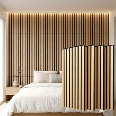 Acoustic Wall Panels 4 Pc Wood Panelling MDF Slat Sound Absorbing Living Room