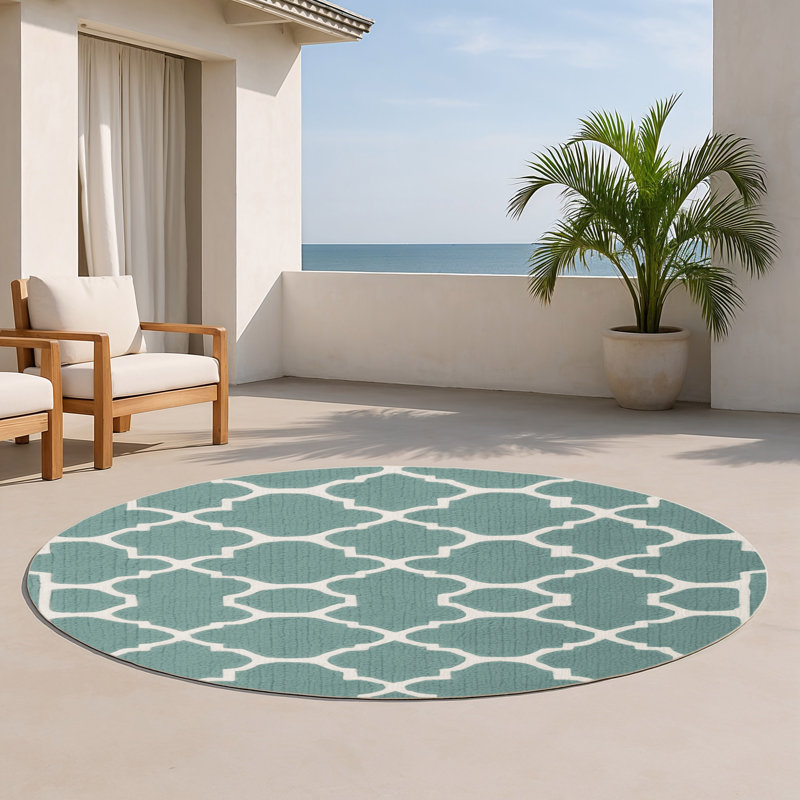 Tapis gris intérieur et extérieur Trellis, Rond 5 pi