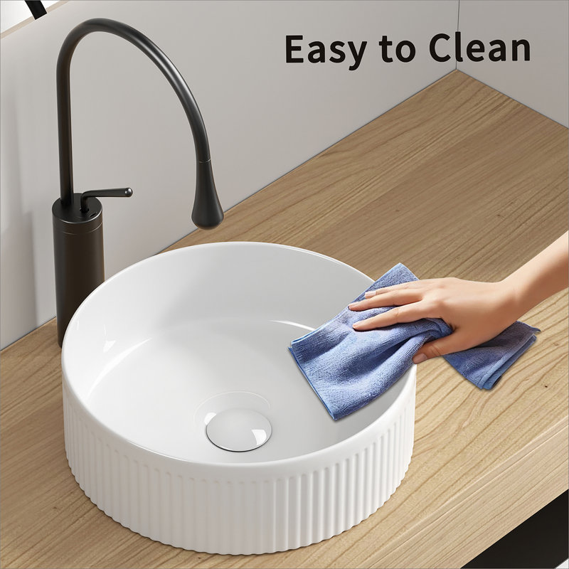 Small Bathroom Sink, 14 Inch Round Bathroom Sinks Above Counter, Porcelain Ceramic White Vessel Sink, Modern Sink, Sink Bowls for Bathroom Vanity Cabinet, Bathroom Sink, Art Wash Basin