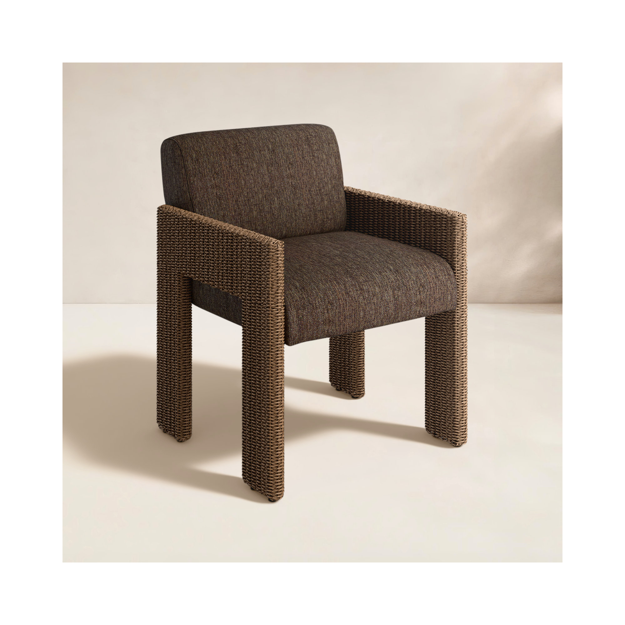 Easley Premium All-Weather Wicker Outdoor Dining Armchair with Cushion, Brown, Brown