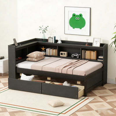 Space-Saving Twin Loft Bed With Integrated Bookcase & Charging Station - Features USB Ports, Power Outlets, And 2 Drawers